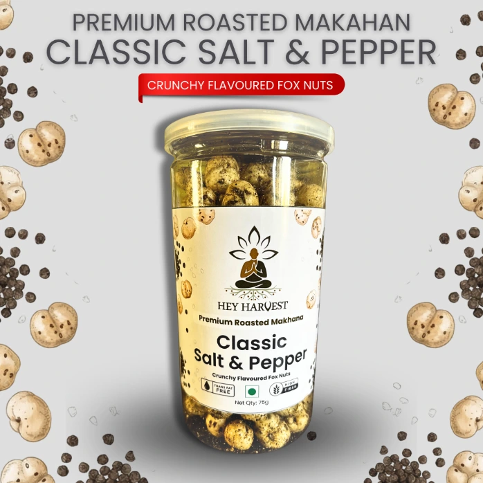 Premium Roasted Makhana – Classic Salt & Pepper – 75g Jar