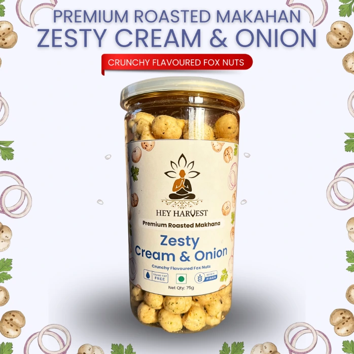 Premium Roasted Makhana – Zesty Cream & Onion – 75g Jar