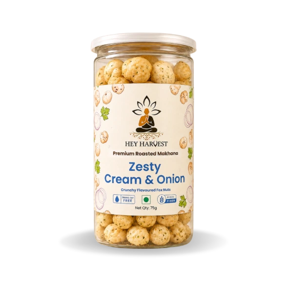 Premium Roasted Makhana – Zesty Cream & Onion – 75g Jar