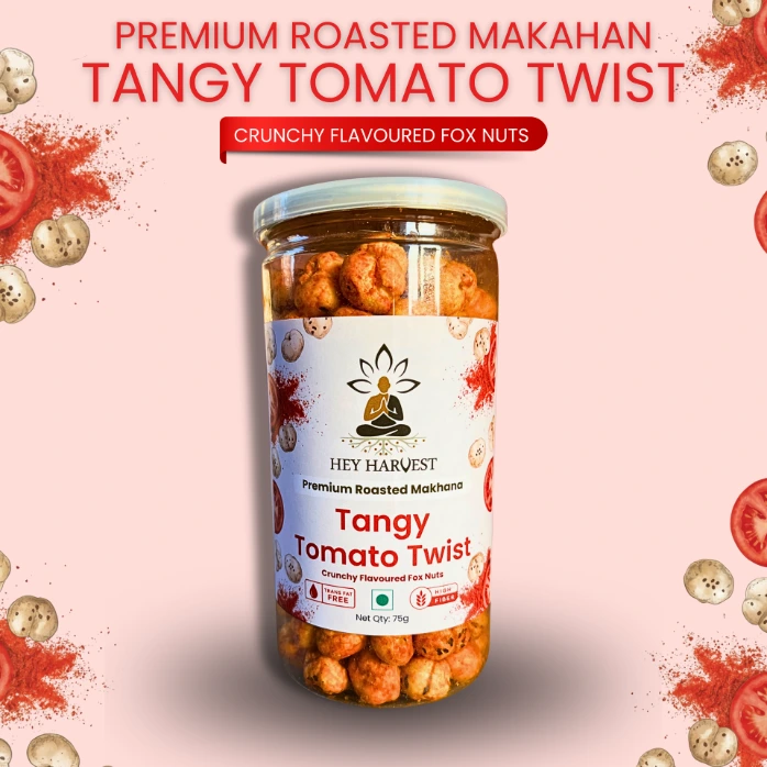 Premium Roasted Makhana – Tangy Tomato Twist – 75g Jar