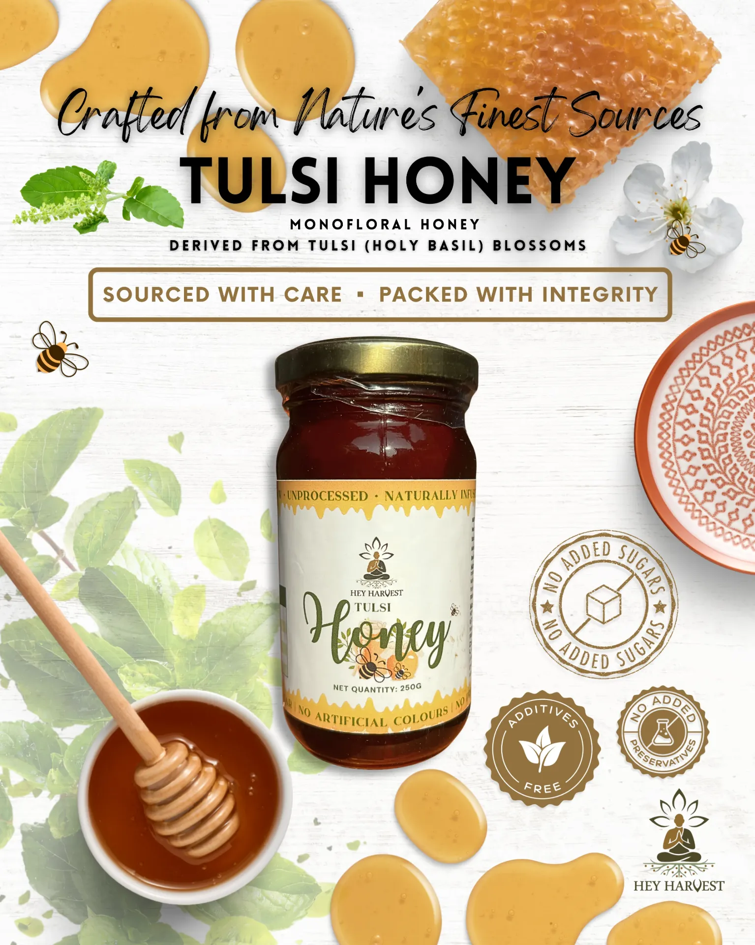 Hey Harvest Tulsi Honey (250g Jar)